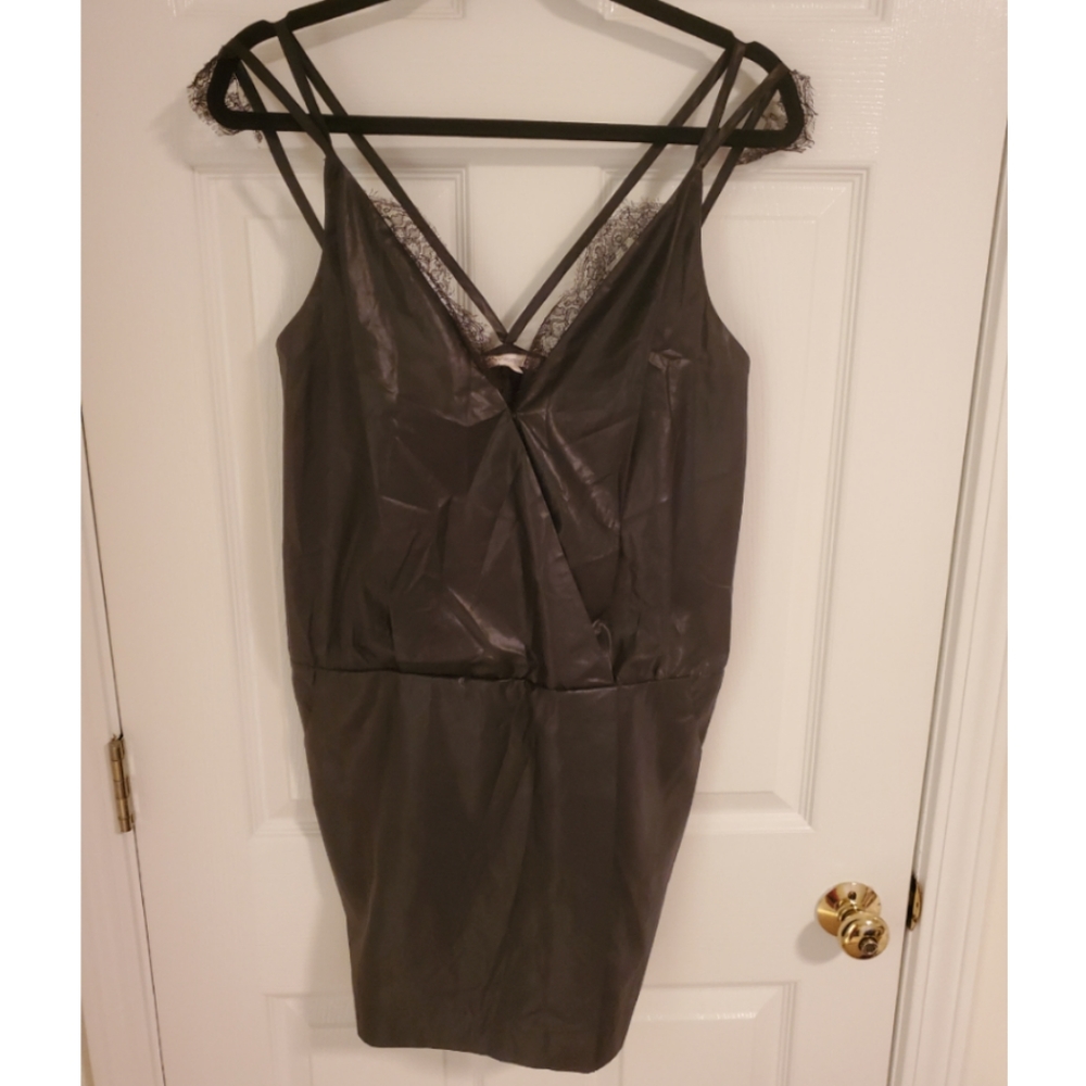 VANESSA BRUNO Faux-Leather Sheen Dress w/Lace